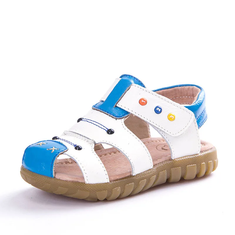 100% кожаные летние сандалии для мальчиков белые синие детские детская пляжная