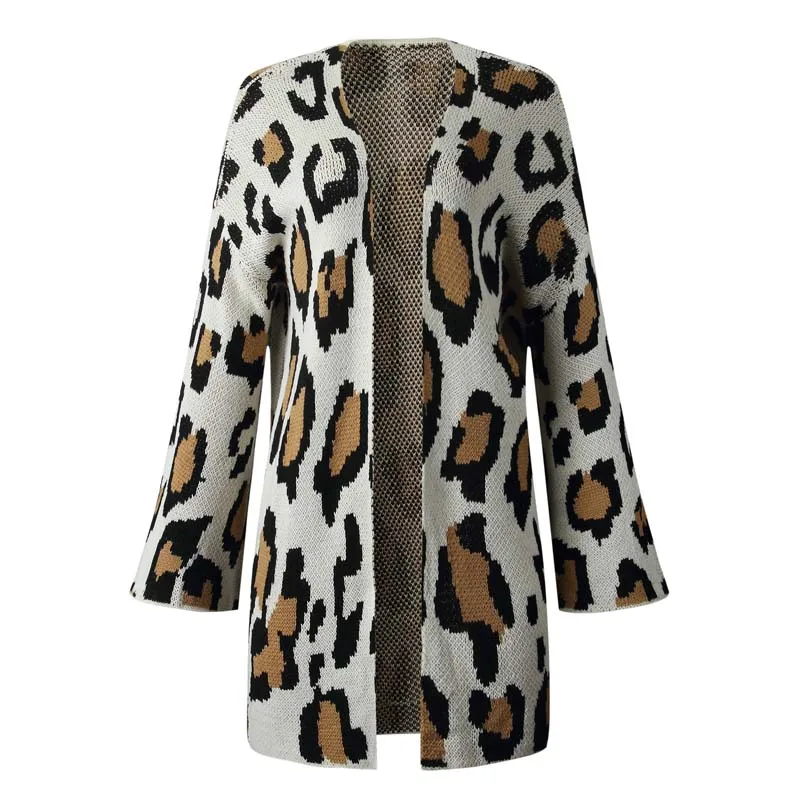 

2020 Autumn Winter Leopard Cardigan Women Warm Long Cardigan Female Sweater Ladies Long Sleeve Knitted Cardigan For Women