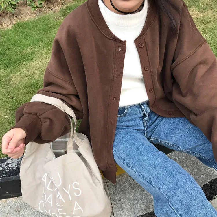 

2020 new lantern sleeve loose sweatershirt women autumn and winter solid color jacket fashion women's short jacket