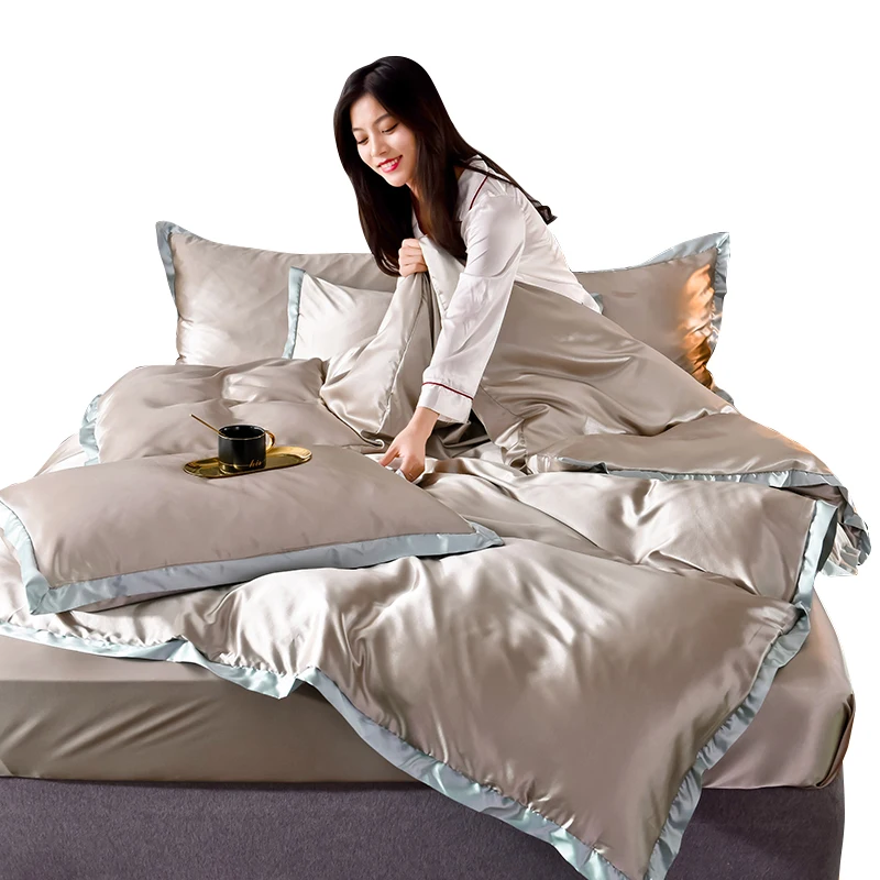 

European style tencel four-piece set, silky quilt cover, double-sided silk, bed sheet, silk, mulberry silk, bedding
