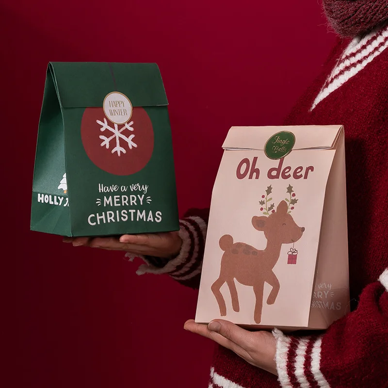 

12Pcs/lot Kraft Paper Candy Boxes Merry Christmas Cookie Gift Box Clear Window Packaging Bag Party Favor New Year Decoration