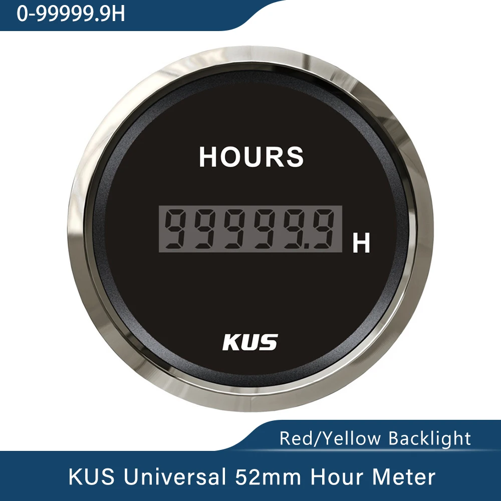 

KUS 52mm 2" Engine Hour Meter Gauge with Backlight 12V 24V 99999.9h