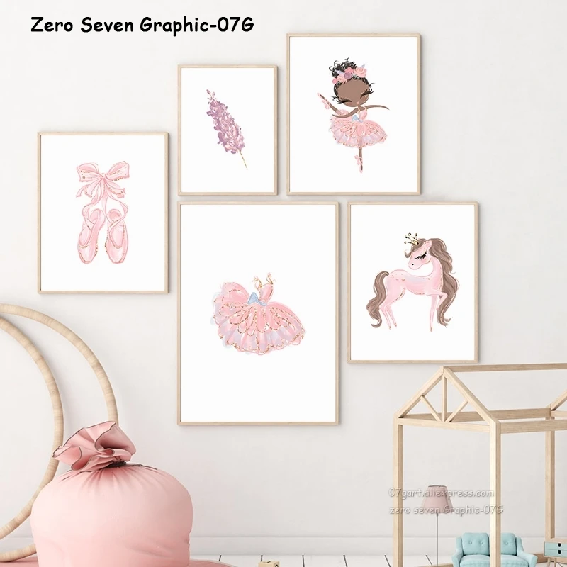 Плакат на холсте для детской комнаты с изображением милой розовой балерины