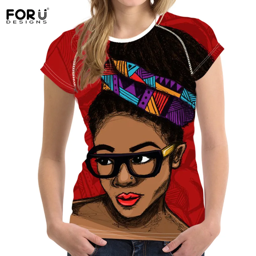 FORUDESIGNS/Черная Королева африканские футболки для девочек женская летняя одежда