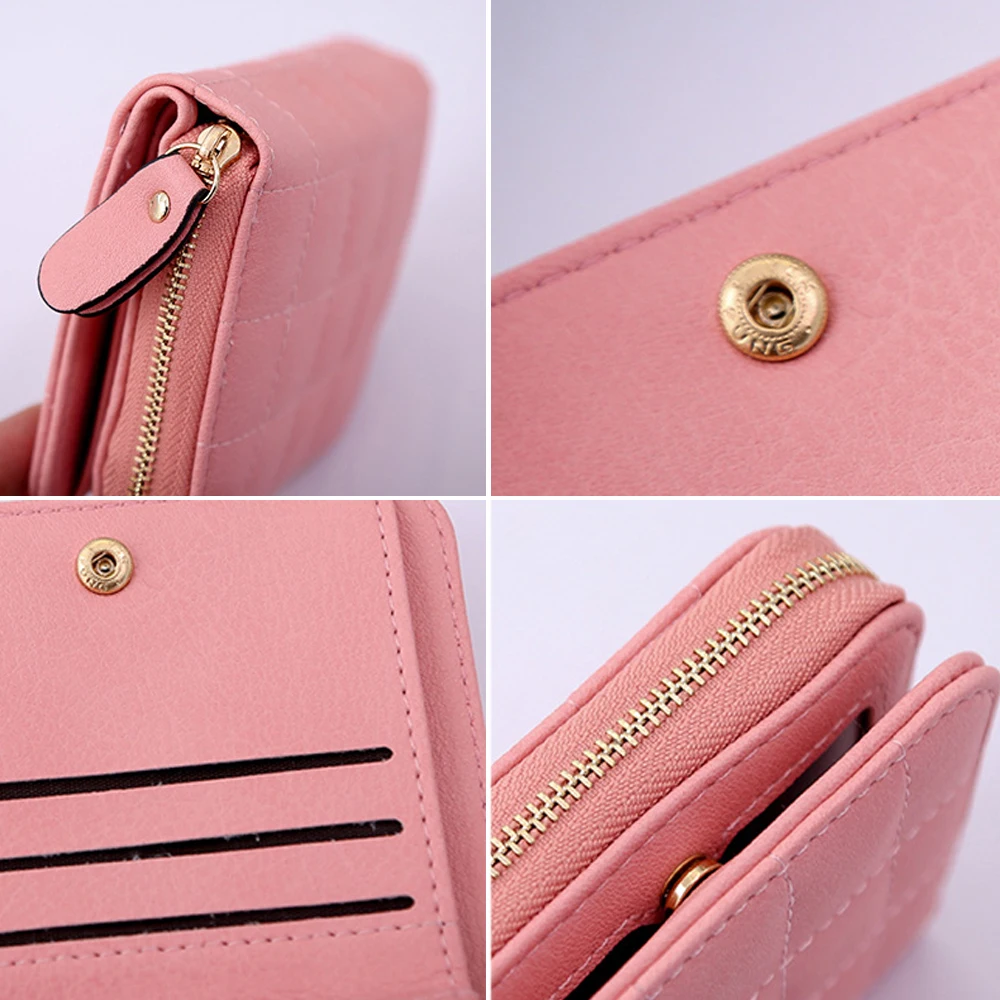

Women Short Wallets PU Leather Female Plaid Purses Nubuck Card Holder Wallet Fashion Woman Small Zipper Wallet With Coin Purse