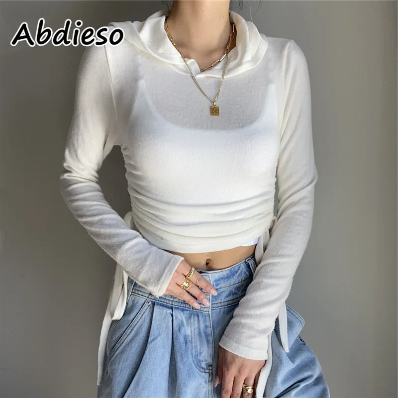 

Abdieso Y2K винтажная женская футболка с длинным рукавом 2021 белая обтягивающая Осенняя Повседневная футболка Женская