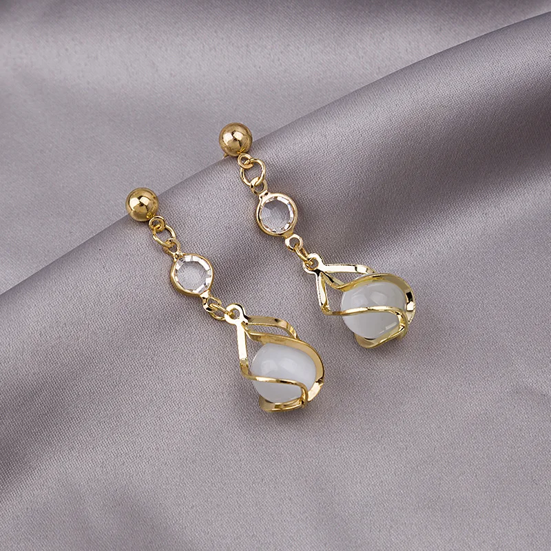 

925 Silver Needle Net Red Long Bow Cat Eye Zircon Earrings Exquisite Fashion Vibrato Tiktok Temperament Earpin Eardrop