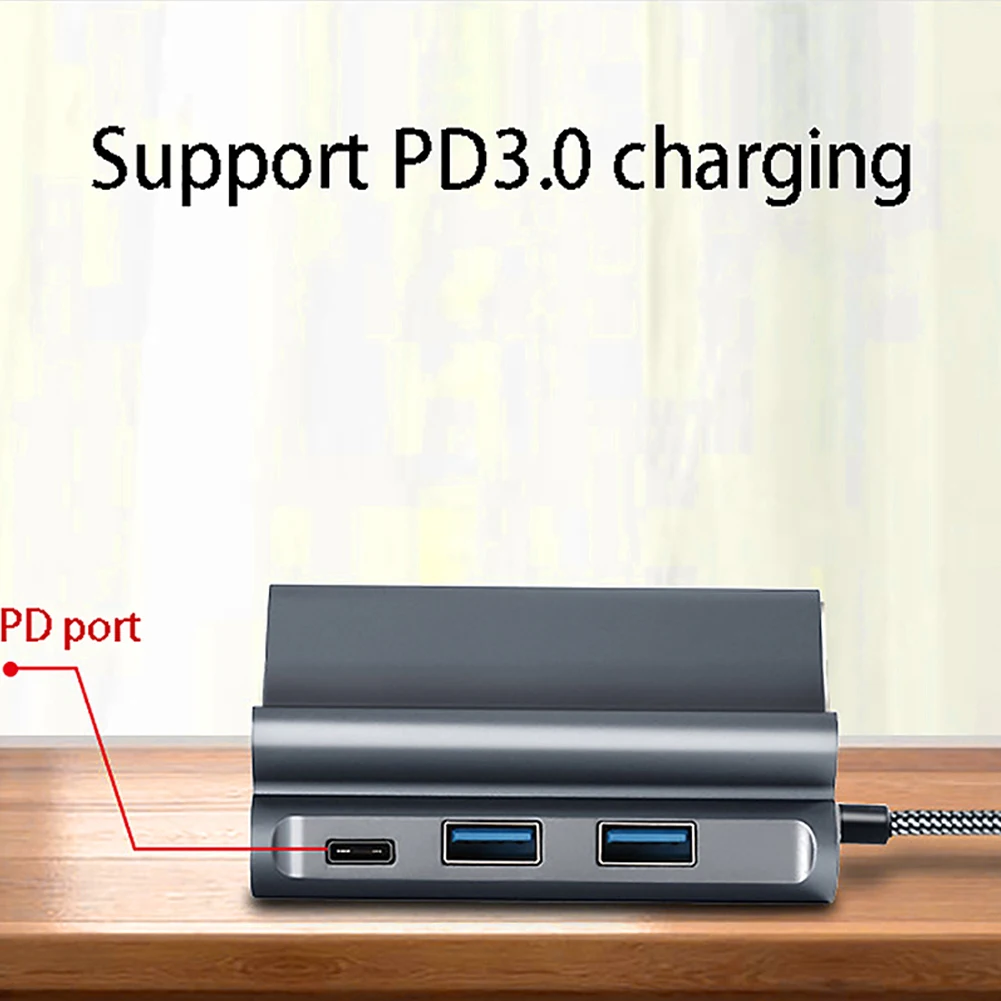 

HighQuality Type C HUB Docking Station USB Network Card HD Card Reader PD Power Vertical Base With Bracket For Phone Accessories