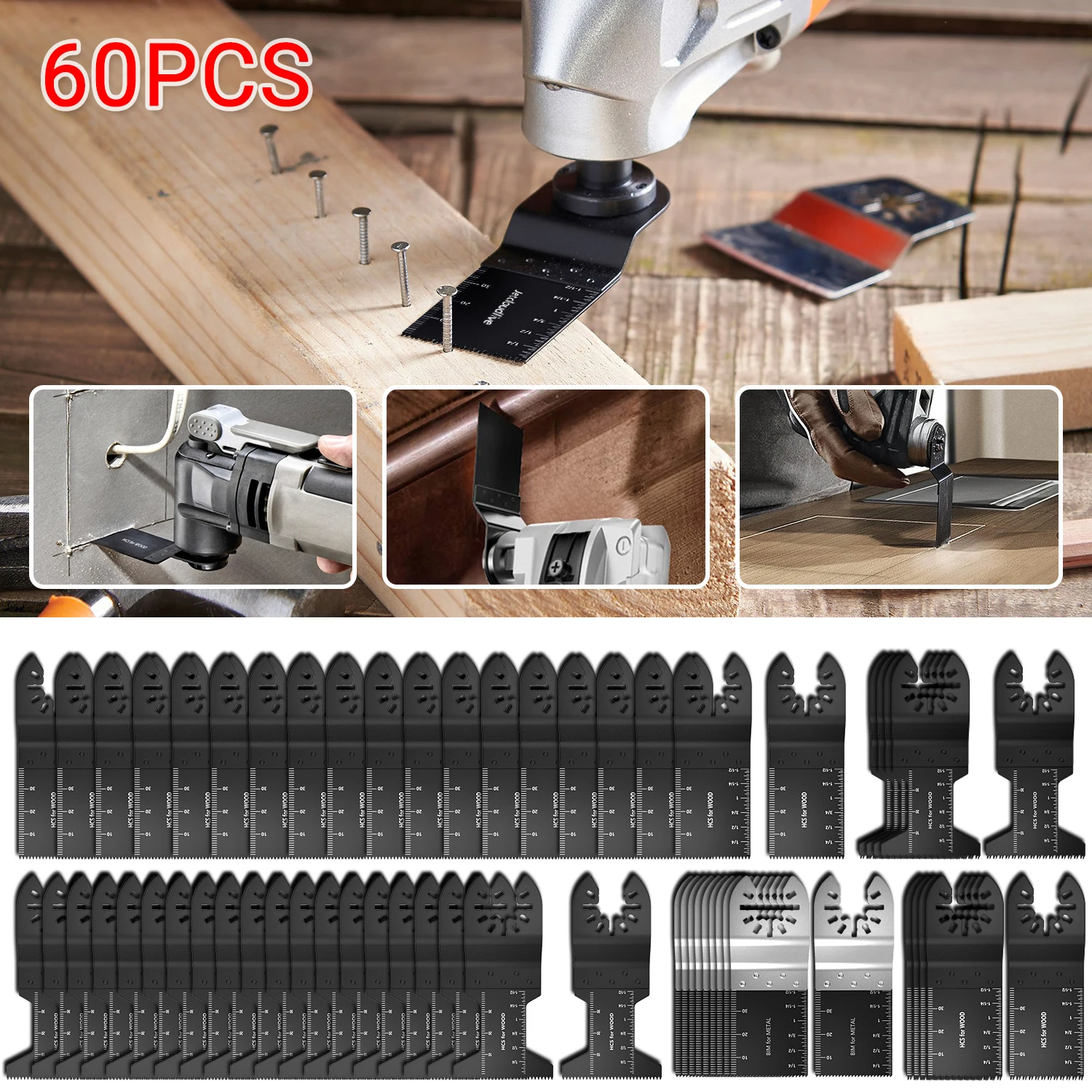 

10/20/50/60Pcs Multi-Function Saw Blade Accessories Oscillating MultiTool Saw Blades for Renovator Power Wood Cutting Tool Bits