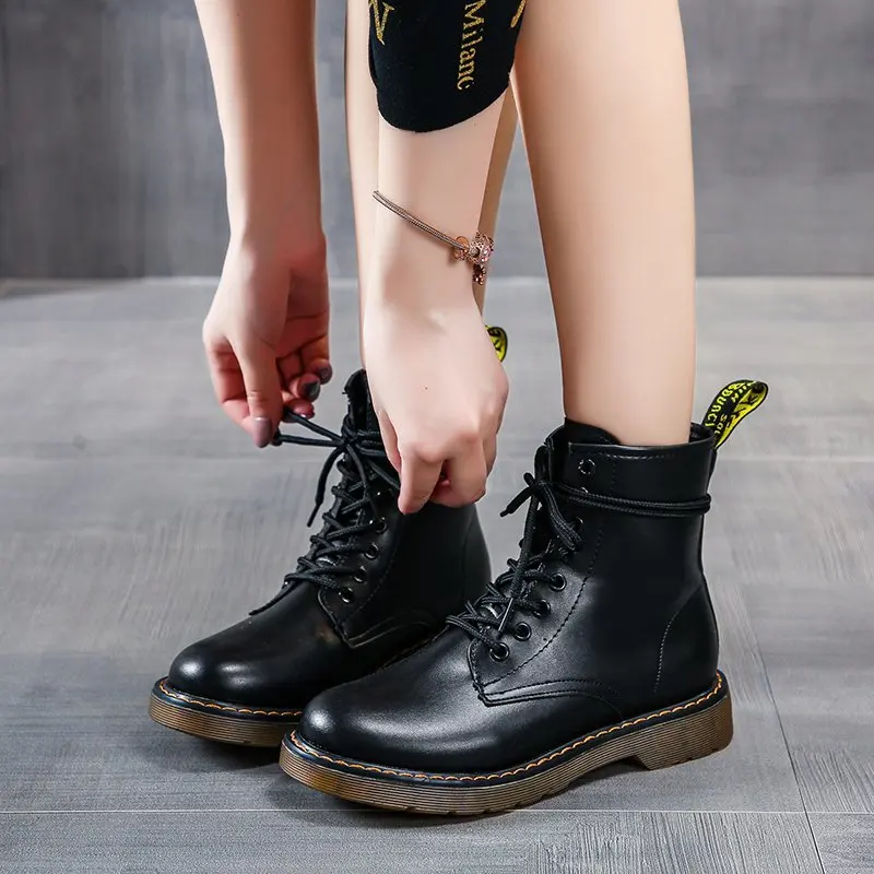 

Women Leather Shoes High Top Fashion Winter Warm Snow Shoes Motorcycle Boots Black Couple Unisex Boots Booties Woman