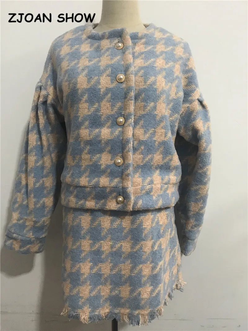 Винтажный милый женский клетчатый блейзер с жемчужинами и пуговицами в клетку