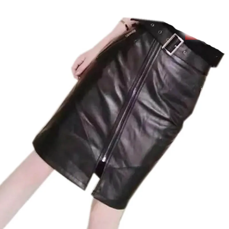 

Новинка 2019, модная весенне-осенняя Черная Женская юбка из натуральной кожи, короткая прямая облегающая юбка-карандаш для пикантных дам A077