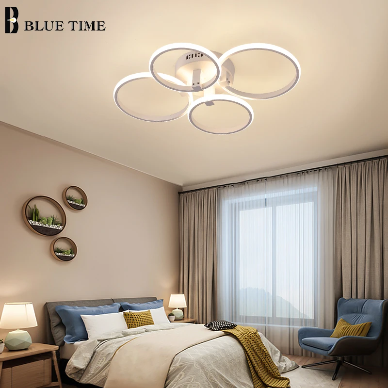 Anillos circulares candelabro Led moderno para sala de estar dormitorio comedor blanco y negro superficie montaje lámpara de iluminación de techo