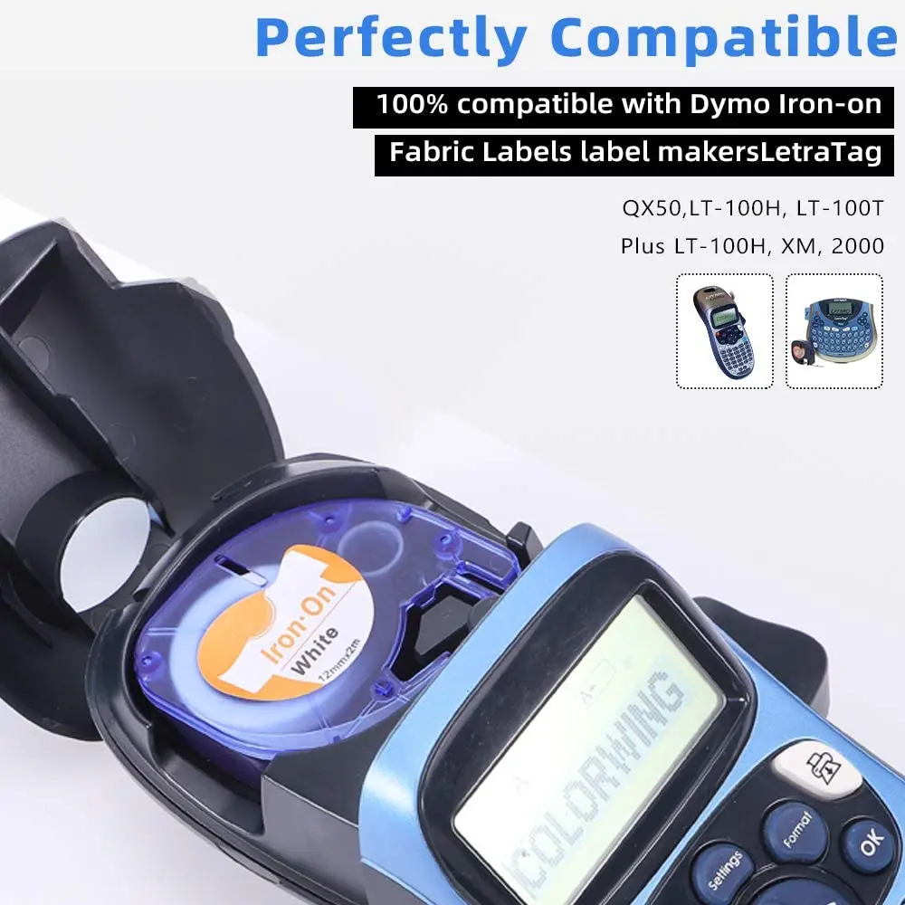 Labelife 18771 18769 Iron-On Fabric Labels 12mm Compatible for Dymo Letratag Label Maker Black on White Iron-on Tapes | Компьютеры и