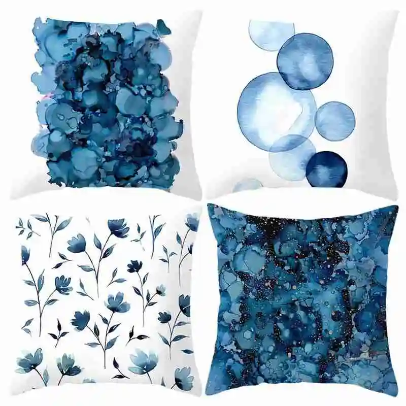 

Blue Vintage Pillow Cover Car Sofa Cushion Cover Color Office Simple Pillowcase Decorate