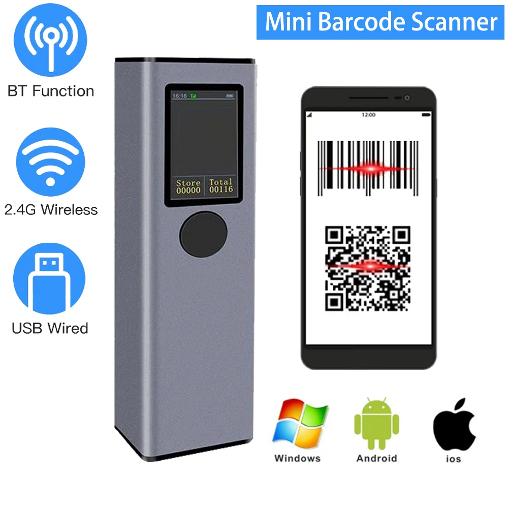 

Scanner 2D Portable 1D 2D Barcode Scanner Handheld Mini Bar code Scanner Bluetooth 2.4G Wireless QR Code Reader for Expressman
