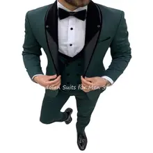 3Pcs Jacket Pants Vest Custom Made Shawl Lapel Blazer Trousers Dark Green Men Suits Sets Wedding Party Wear Coat+Pants+Waistcoat (3)