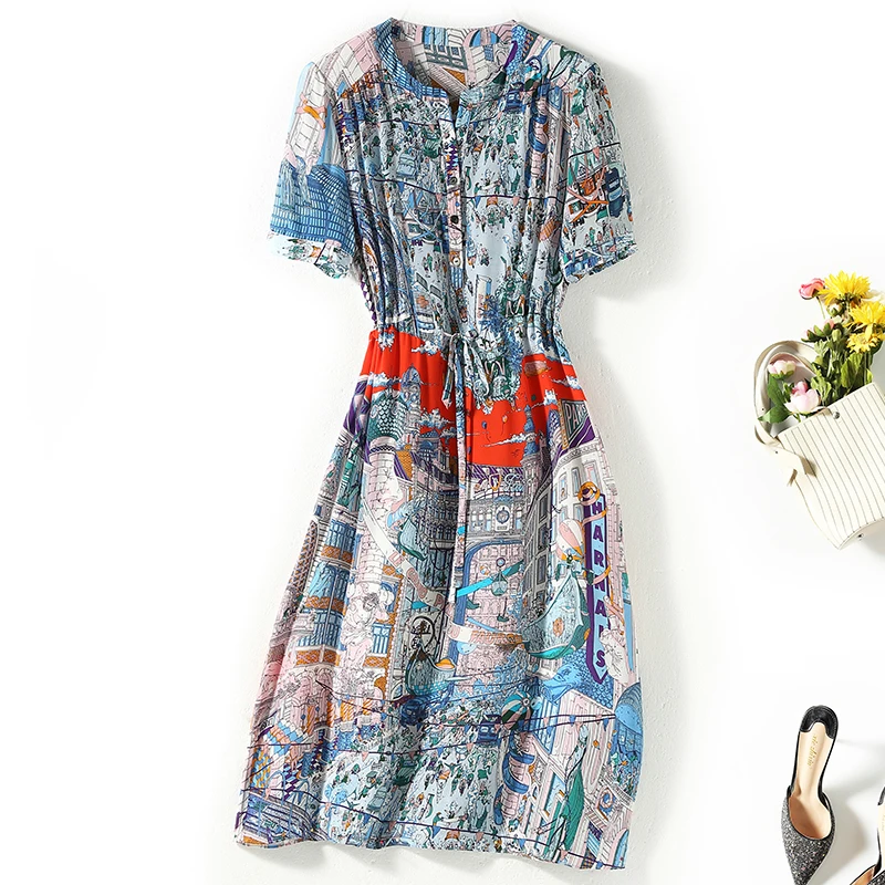 (Распродажа) 100% натуральный шелк повседневные женские платья летние элегантные