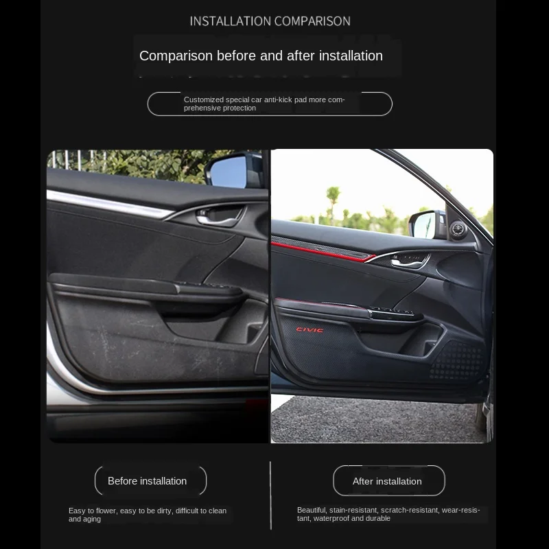 

Applicable to 10-Generation Civic Car Door Kick Protection Pad Carbon Fiber Pattern Stickers 4-Door Protective New Civic Door Pa