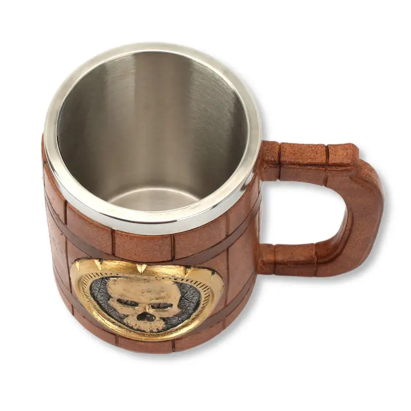 Пивная кружка в виде черепа из нержавеющей стали стиле ретро деревянная имитация