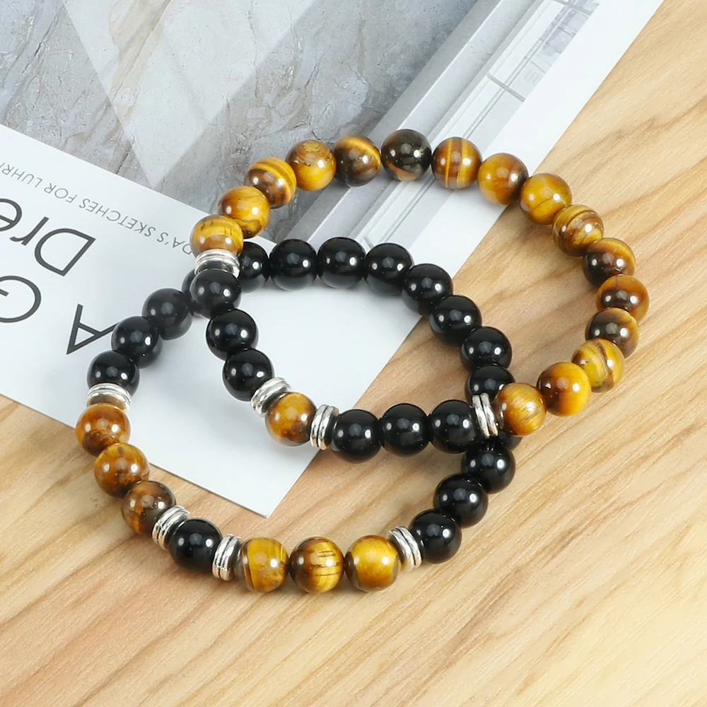 Браслеты с бусинами тигровый глаз для мужчин и женщин модные ювелирные украшения