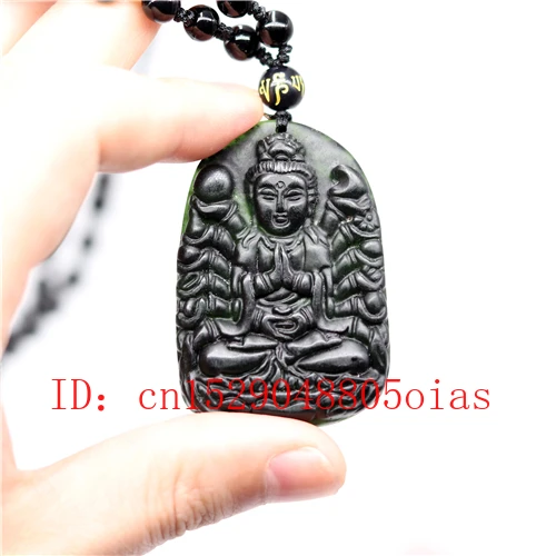 Натуральный черный зеленый нефрит обсидиан Гуаньинь кулон Бусы Ювелирные