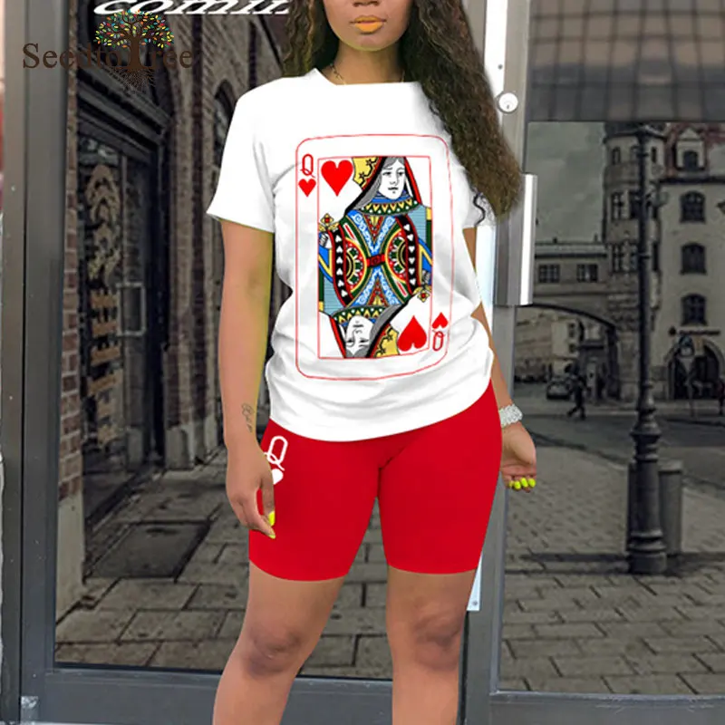 Женский Повседневный комплект из двух предметов с принтом покера футболка