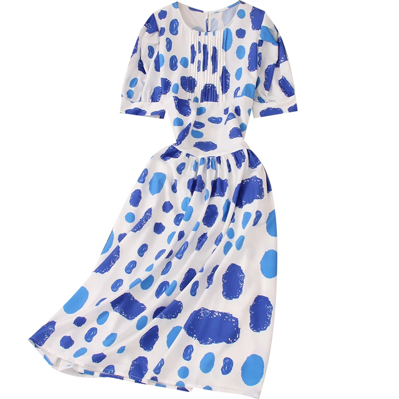 

Fitaylor Summer New Women Casual O-neck Print Puff Sleeve Midi Dresses Female Fashion High Waist A-line Lady Long Dresses