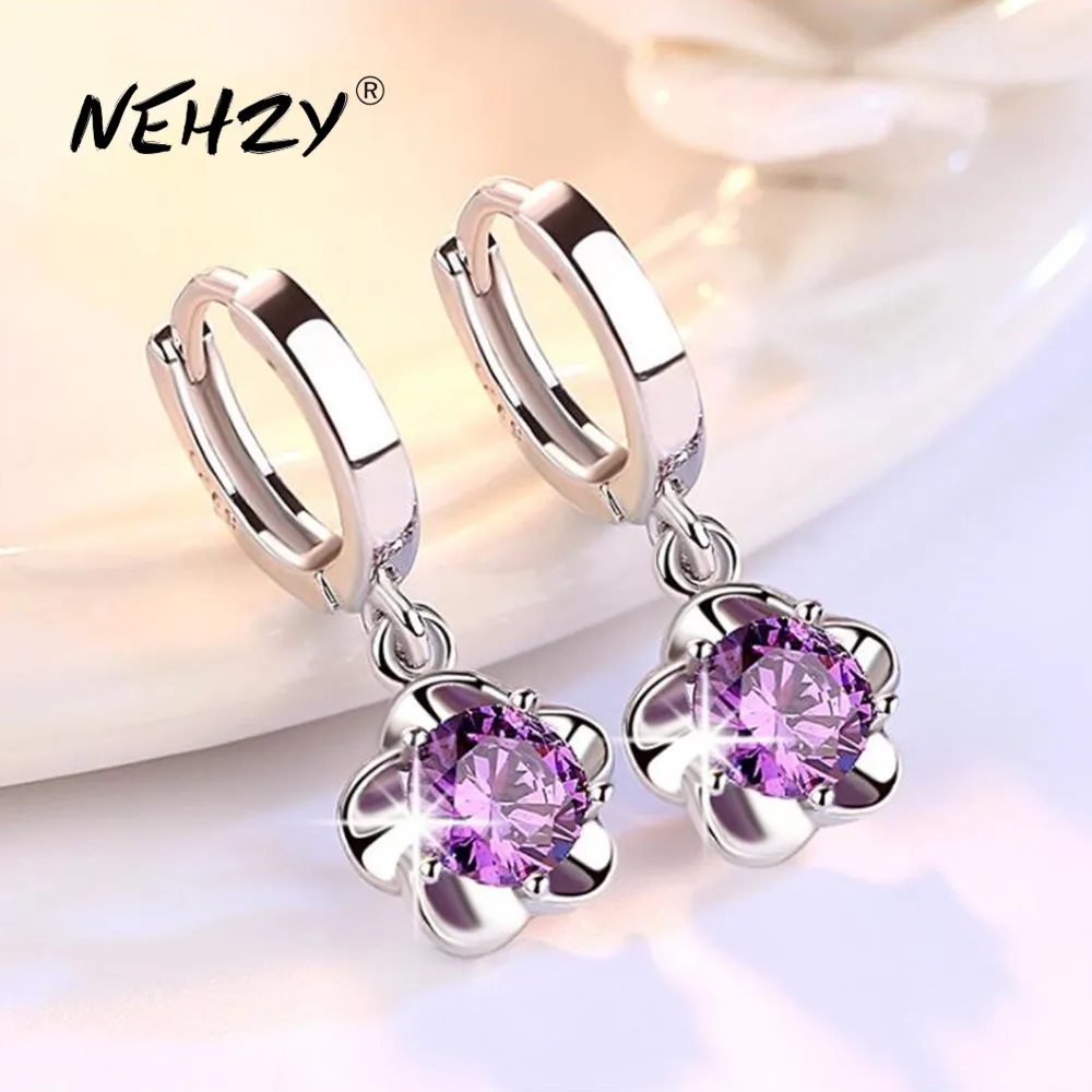 

NEHZY S925 Stamp Silver Earrings Jewelry High Quality Retro Simple Pattern Purple White Zircon Earrings Hot Sale