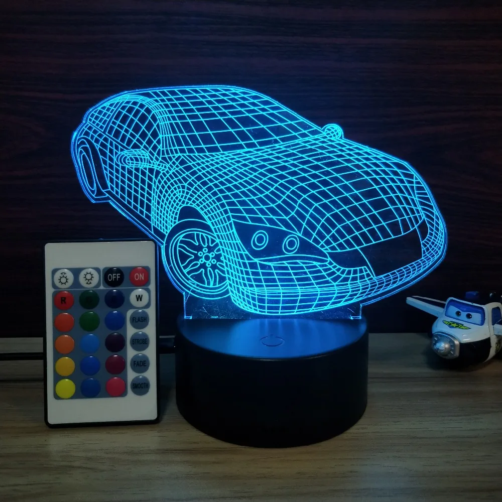 7 цветов, меняющие 3D ночники, спортивный автомобиль, настольная лампа, атмосферные огни, Светодиодный настольный светильник, подарок на день рождения, новинка, подарок ребенку