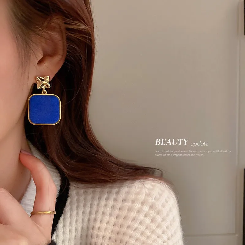 Новые модные синие серьги Klein Женские Простые индивидуальные яркие ювелирные