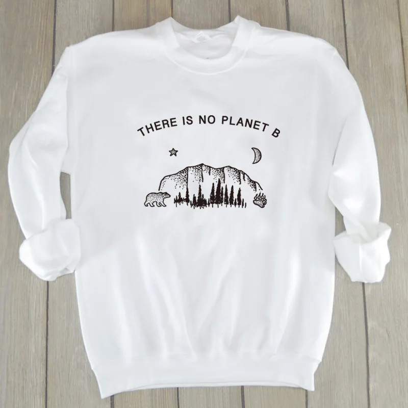 Есть Planet B Crewneck Толстовка женская с длинным рукавом Весенний пуловер толстовки забавные буквы Tumblr Джемперы Топы Прямая - Color: White