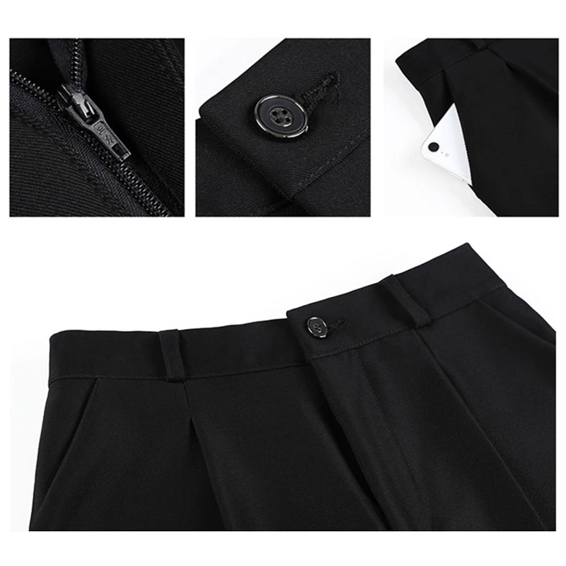 

Khaki Wide Leg Loose Suit Shorts For Women Summer 2021 High Waist Pockets Korean Style Knee-Length Pants Femme