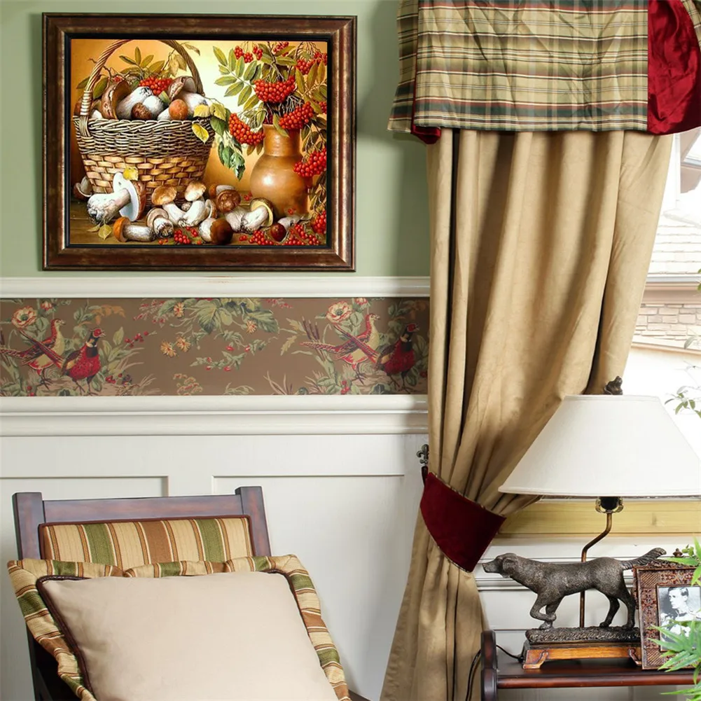 5D DIY Набор алмазной живописи грибы в корзине кристалл полный дрель Алмазная