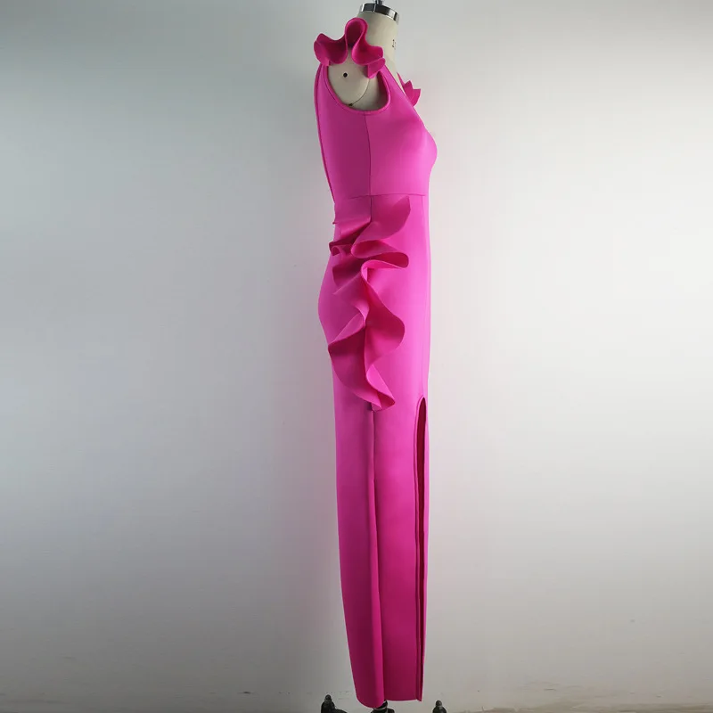 Женское винтажное платье без рукавов OMSJ длинное неоново-розовое облегающее с