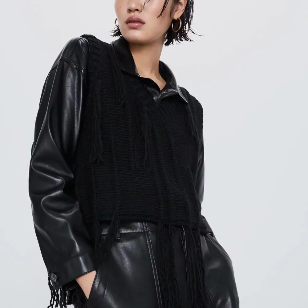 2019 ZA женский вязаный свитер с бахромой на осень и зиму Повседневный пуловер