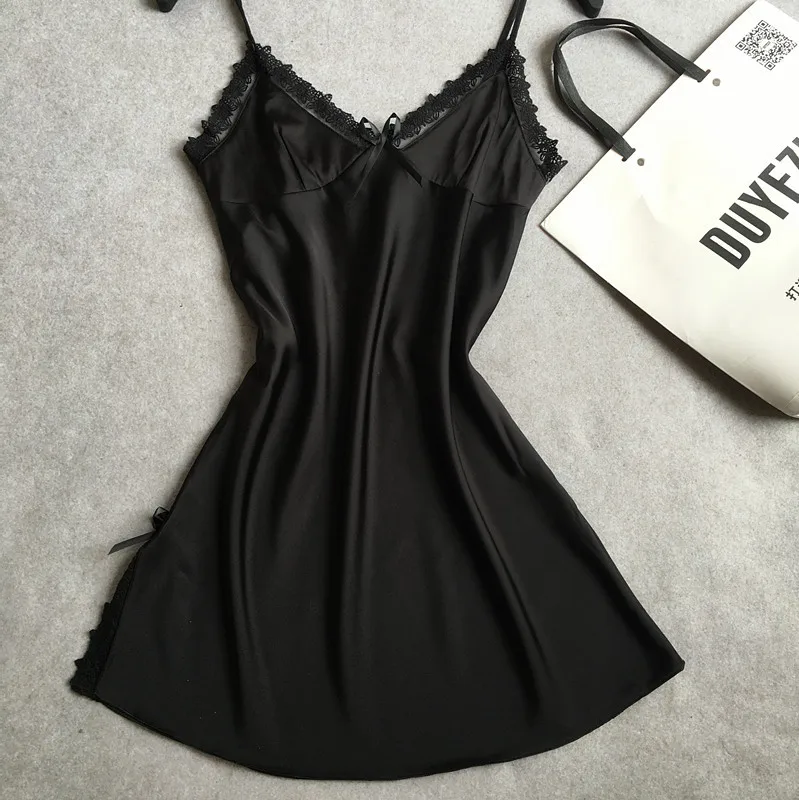 New Summer Suspender Women's Nightdress Solid Lace Sexy  Silk Tempting One-piece Dress Sexy Nightgown Sleep Tops