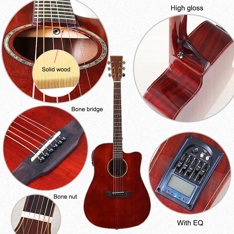 41 zoll vintage farbe elektrische akustische gitarre massive fichten holz top 6 string folk gitarre mit eq tuner funktion гита