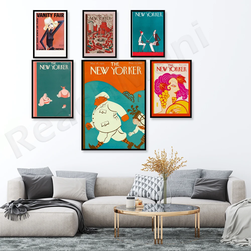 

New Yorker magazine vintage prints, vintage art gallery wall magazine prints, 1950s, 1920 college dormitory wall decoration post
