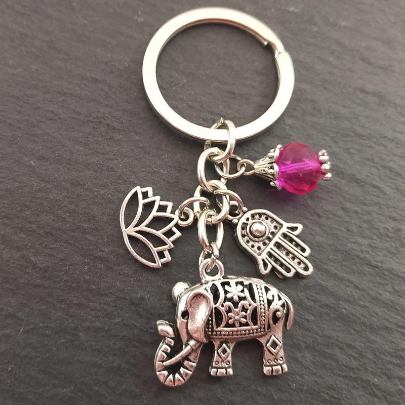 1pc Tribal Ethnic Keychains Unique Bohemia Gift Key Holder Lotus Jewelry Hand Elephant Car Keychain For Women | Украшения и