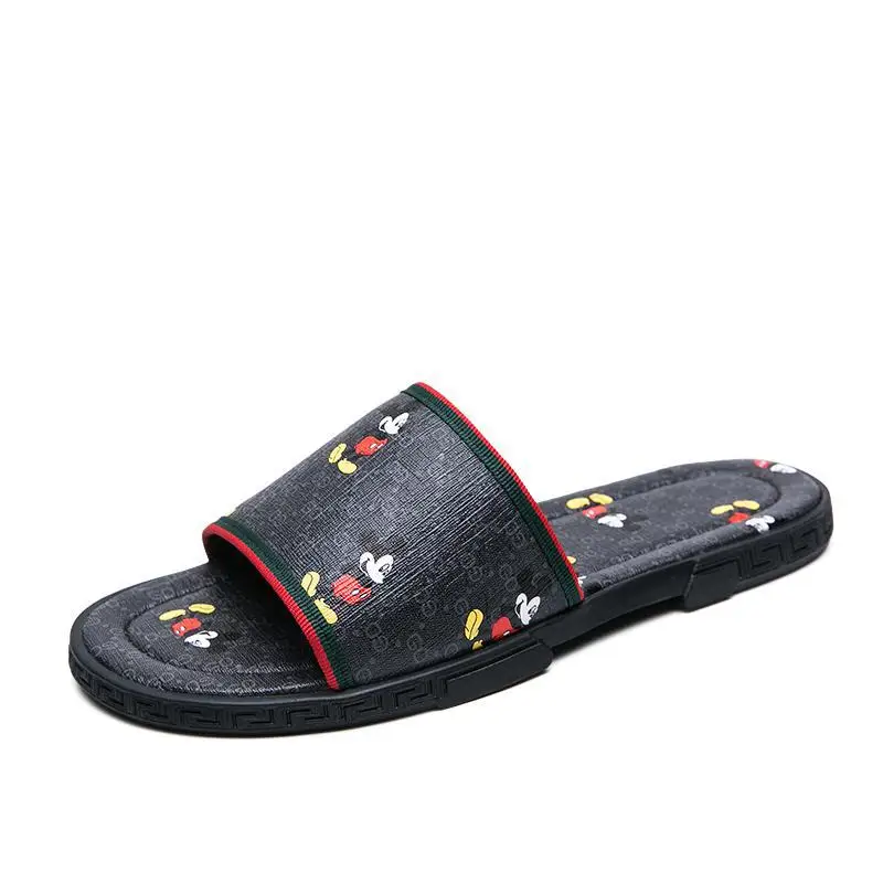 

Disney Trendy Mickey Mouse Slippers Men's 2021 New Breathable Beach Shoes Non-Slip Soft Bottom Sandals Trendy Brand Slippers
