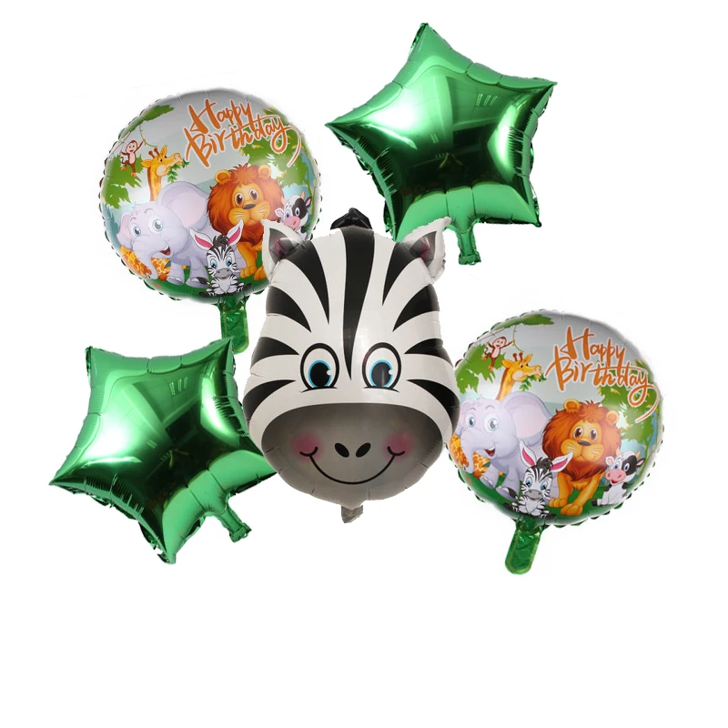 

5pcs/set Jungle Safari Happy Birthday Balloons Decorations for Baby Boy Birthday Party Decor Balloon Cartoon Animals Theme