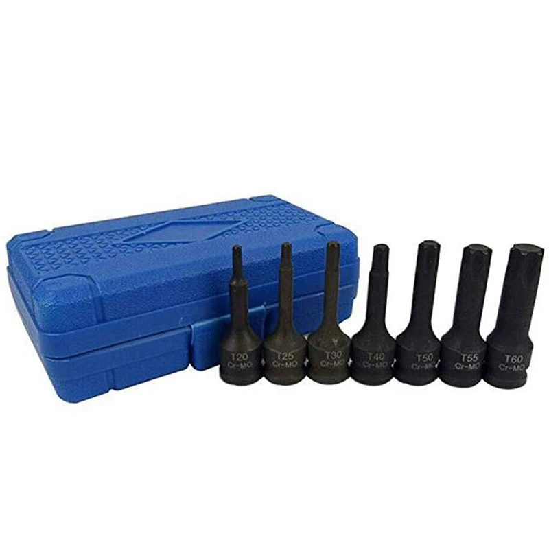 

7 Pcs Impact Socket Bits 3/8 Inch Driver Metric Star Torx Hex Spline Ratchet Screwdriver Bit Socket Set Tools
