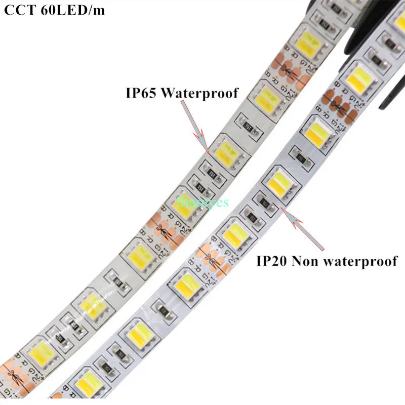 100 шт. SMD5050 DC12V DC24V 60 Светодиодный/м 5 м CCT RGBCCT в 1 светодиодный ленты двойной белый 2