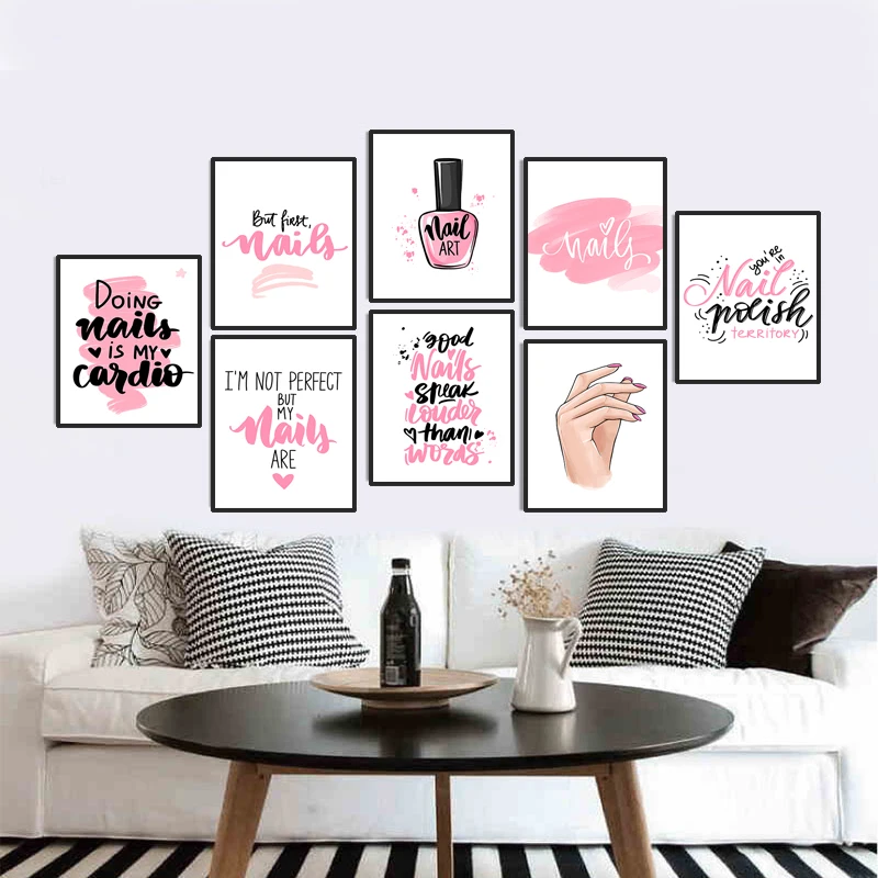 Розовый макияж стены искусства холст живопись ногтей художественные плакаты и