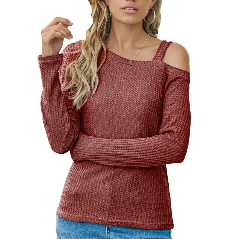 

Women One Shoulder Plain Pullover Blouse Ladies Casual Long Sleeve T Shirt Tops