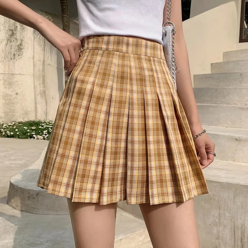 

2021 Summer Mini Plaid Skirt Women Japanese School Uniform Student Dance JK A Line High Waist Pleated Short Skirt Female