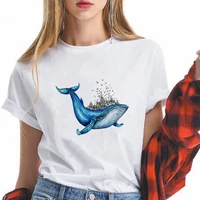 2021 new summer t shirts women crewneck tops modern aesthetic female clothing the city on the back of a whale printed t shirts