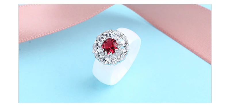 Большой Crystsal Для женщин кольца красный, белый с украшением в виде кристаллов CZ Свадебные Керамика кольца никогда не выцветает здоровый Керамика, ювелирное изделие в подарок для Для женщин