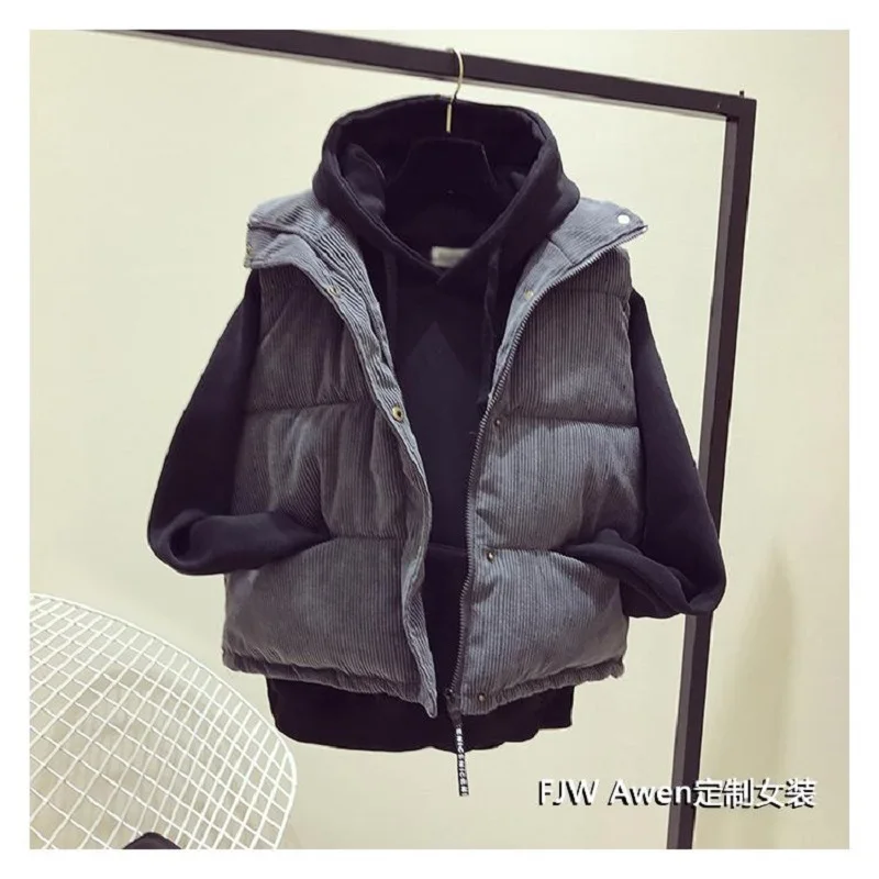 

Cotton Winter Vest for Woman Thick Coat Chalecos Para Mujer Hort Mandarin Collar Waistcoat Corduroy Jacket Vests Female Parkas